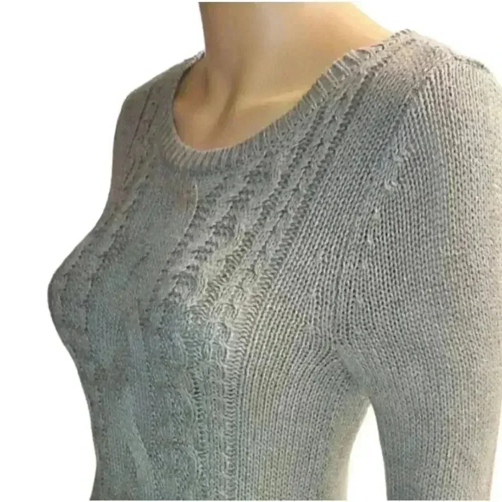 Banana Republic Women's Gray Cotton/Rayon/Nylon Cable Knit Scoop Neck 3/4 Sleeve - Picture 3 of 14